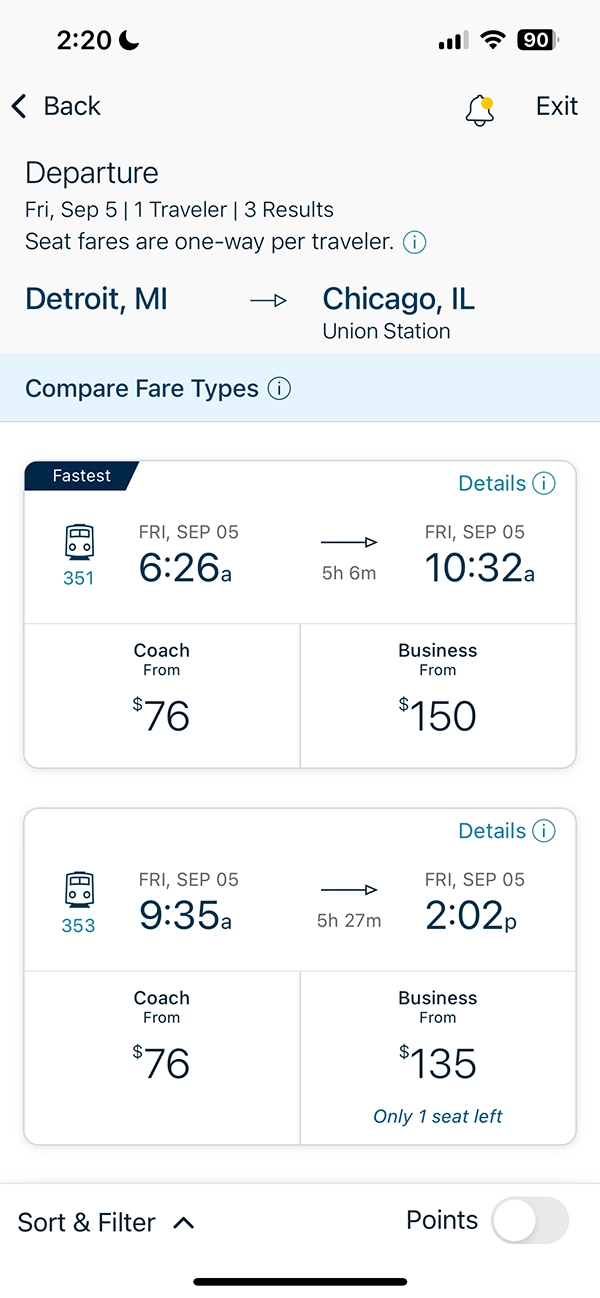 Amtrak vs Flying. An Amtrak ride from Detroit to Chicago.