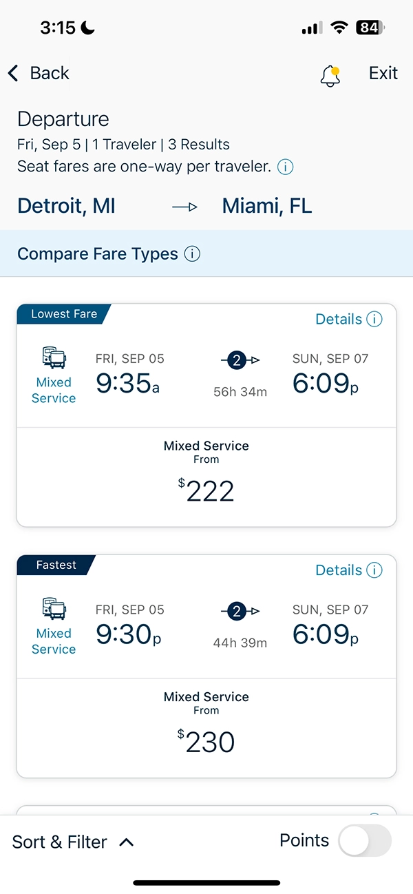 Amtrak Vs Flying. An Amtrak ride from Detroit to Miami.