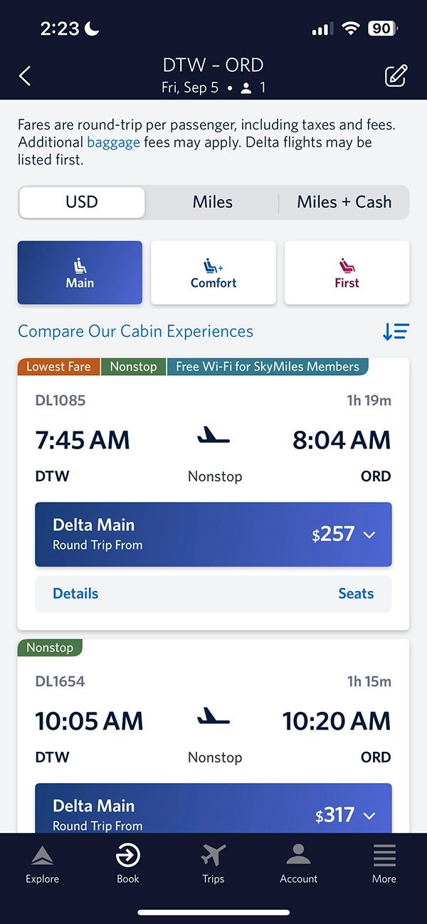 Amtrak Vs Flying. A Delta flight from Detroit to Chicago.